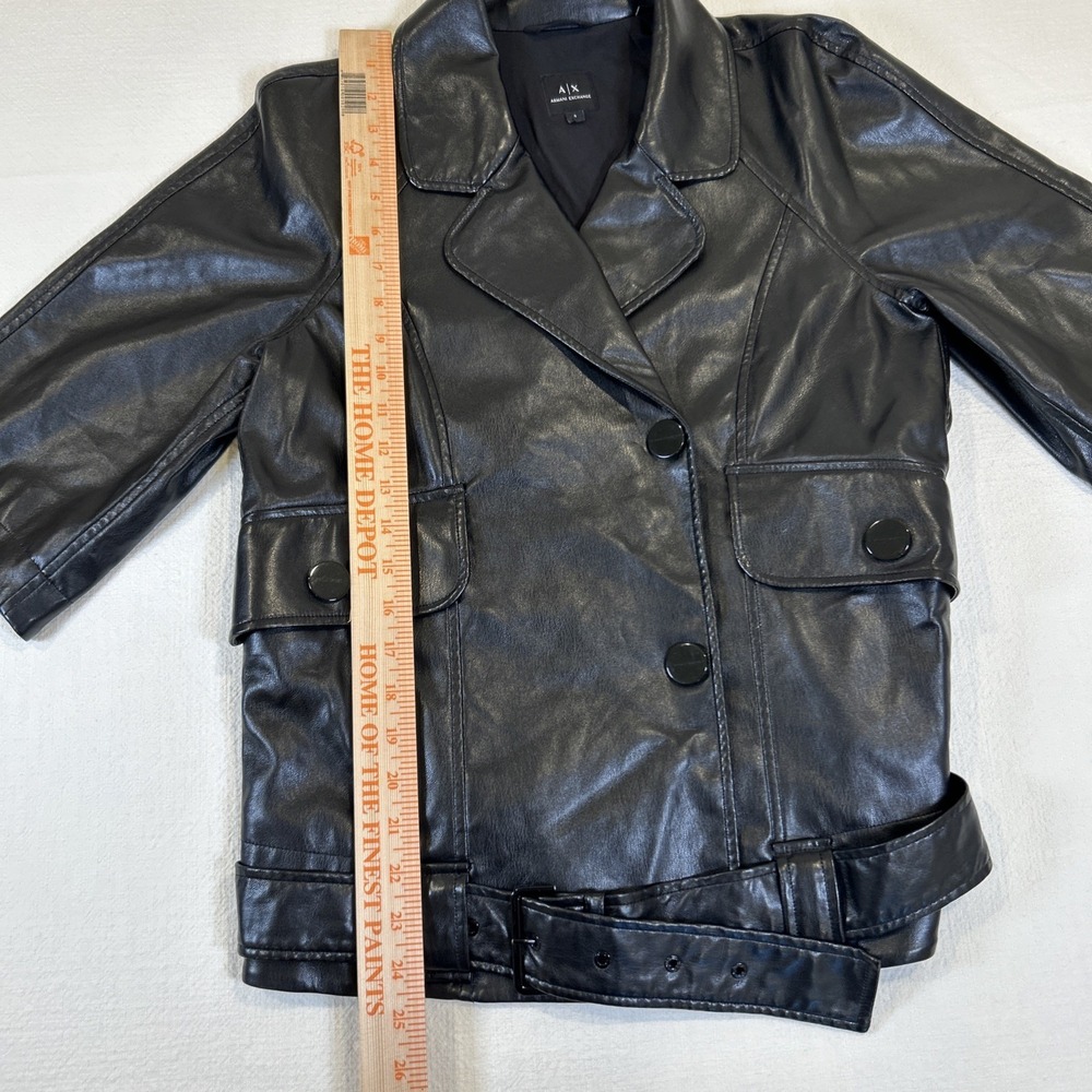 Armani Exchange Women's Faux Leather Biker Motorcycle Button Belt Jacket Small - Picture 8 of 11
